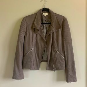 Cropped faux suede moto jacket